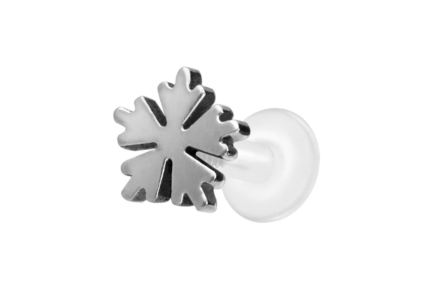 PTFE Labret Piercing mit Innengewinde + Titan-Aufsatz SCHNEEFLOCKE